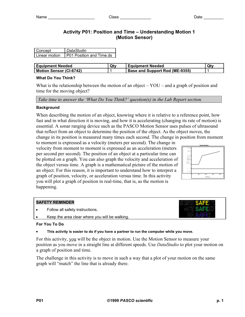 Activity P01: Position and Time Understanding Motion 1 (Motion Sensor)