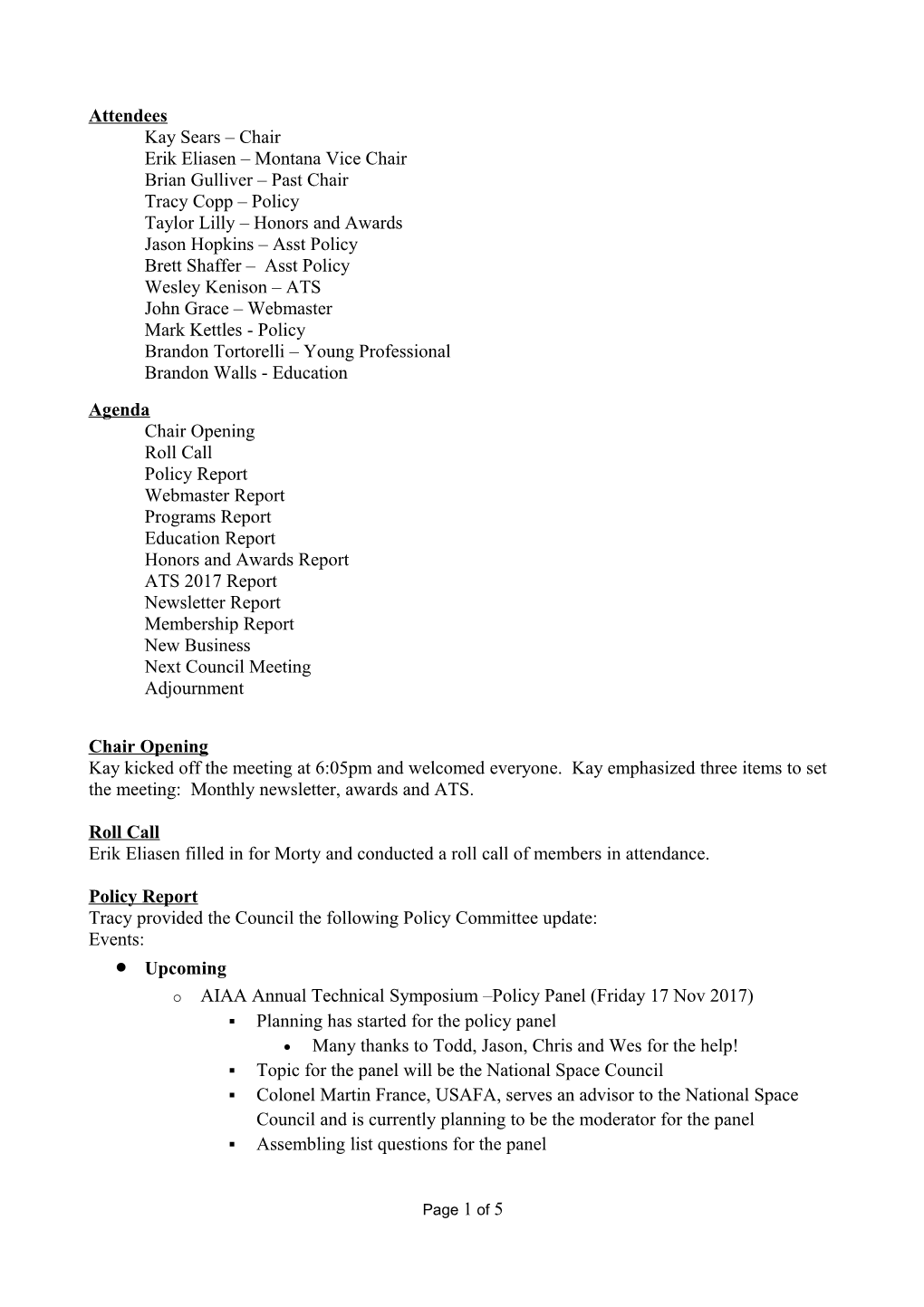 Minutes of the Rocky Mountain Section of AIAA s1