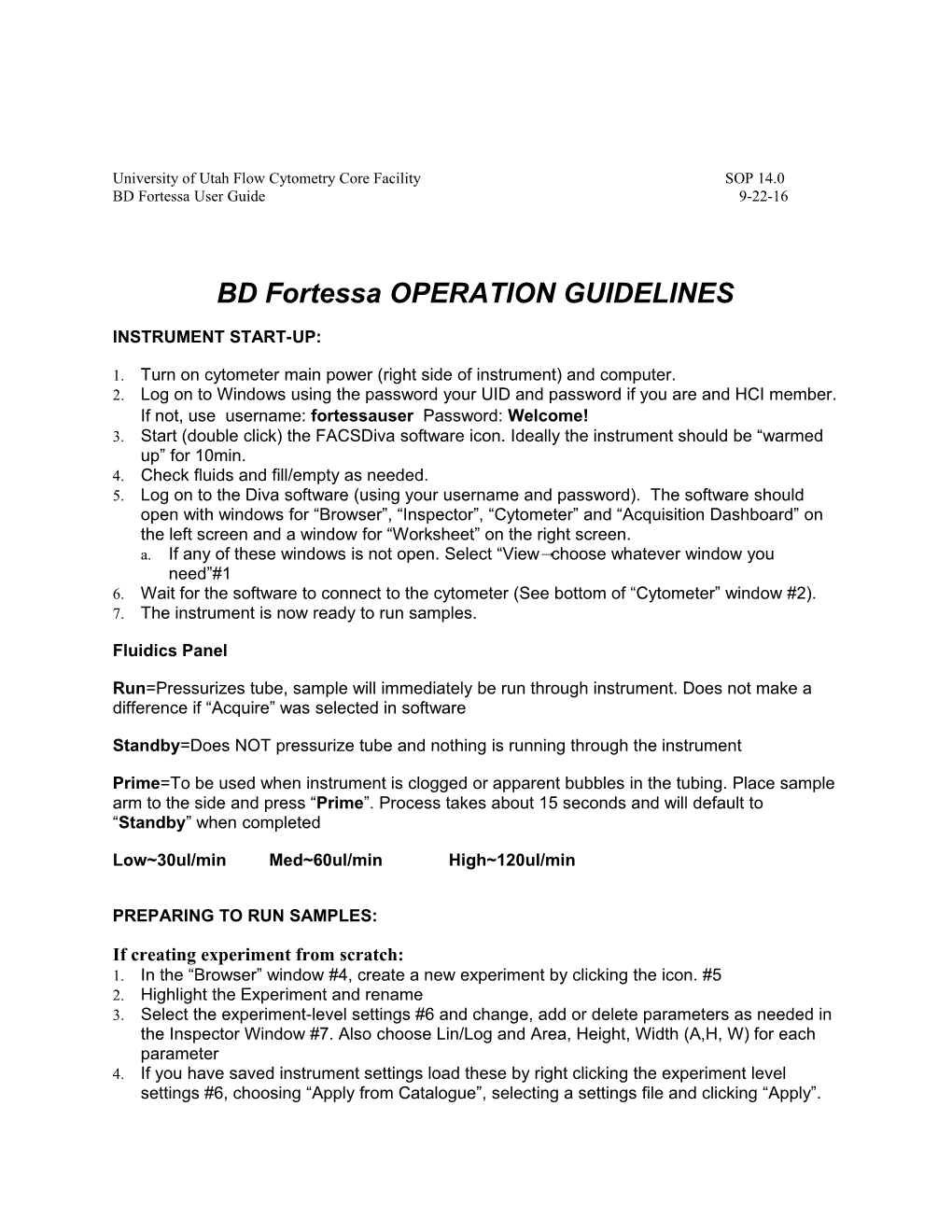 University of Utah Flow Cytometry Core Facility SOP 14.0