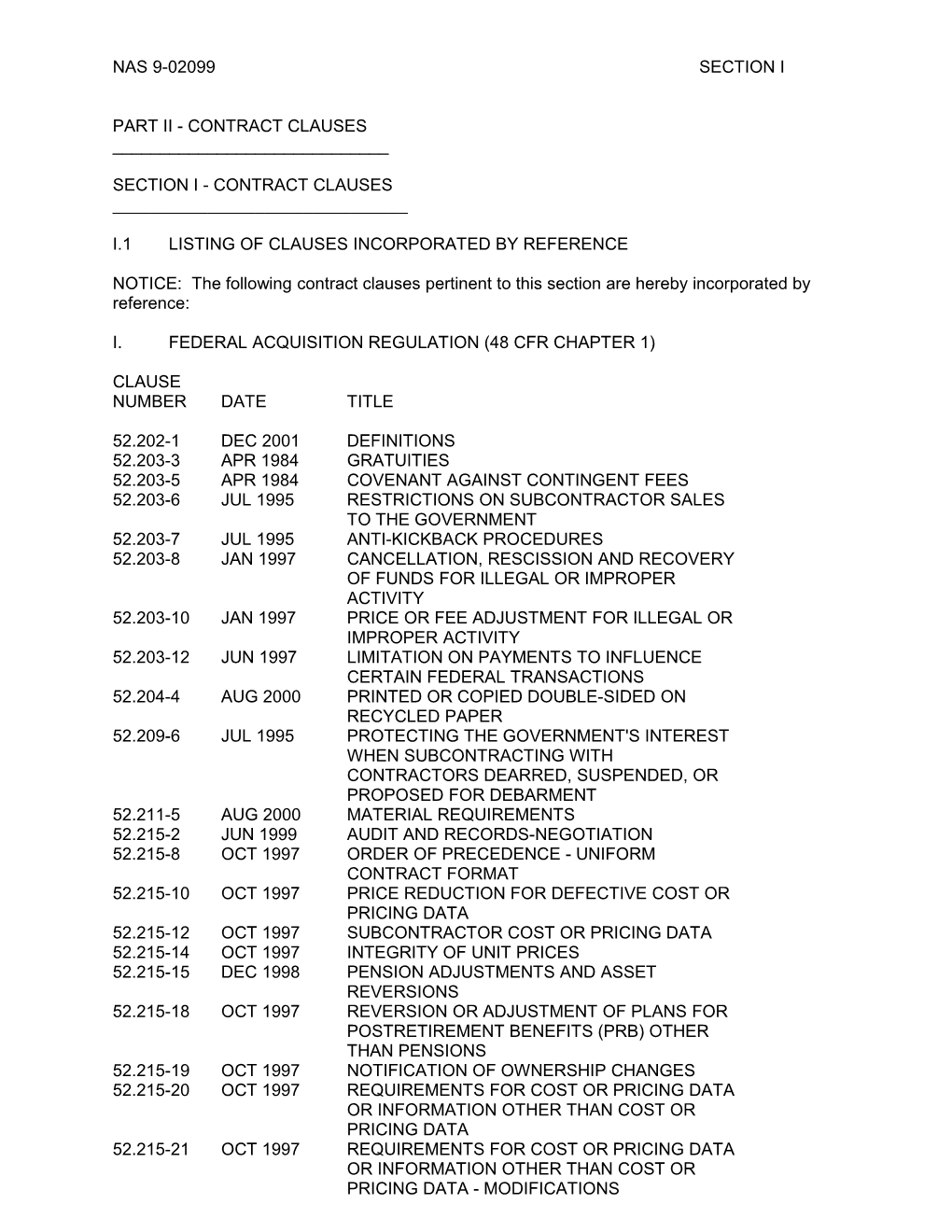 Part Ii - Contract Clauses