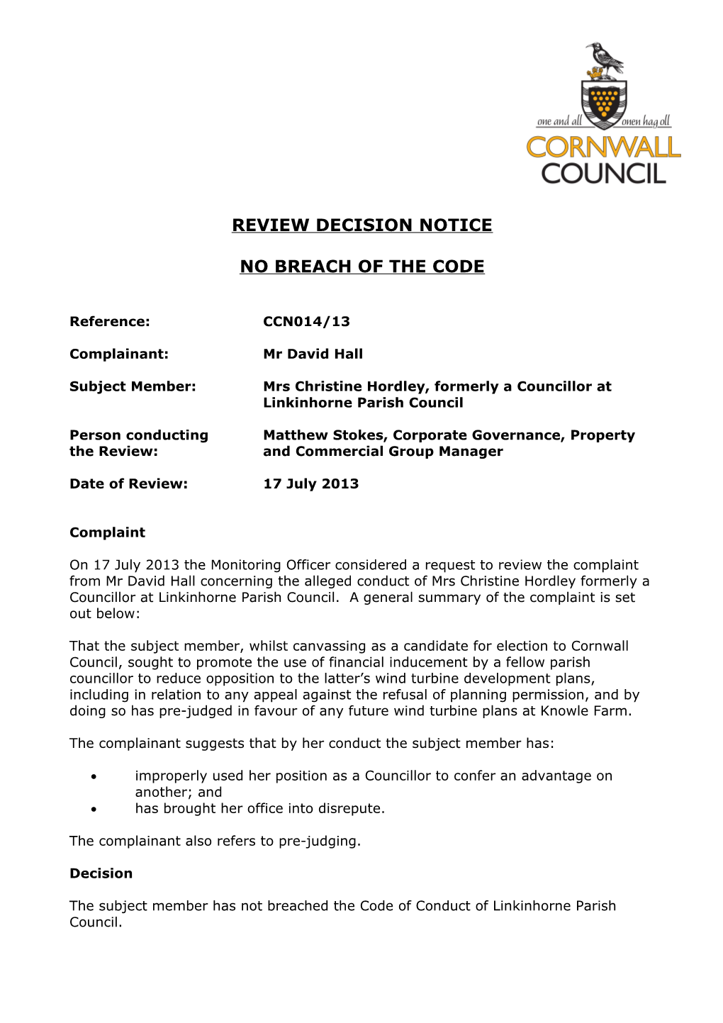 Reviewdecision Notice