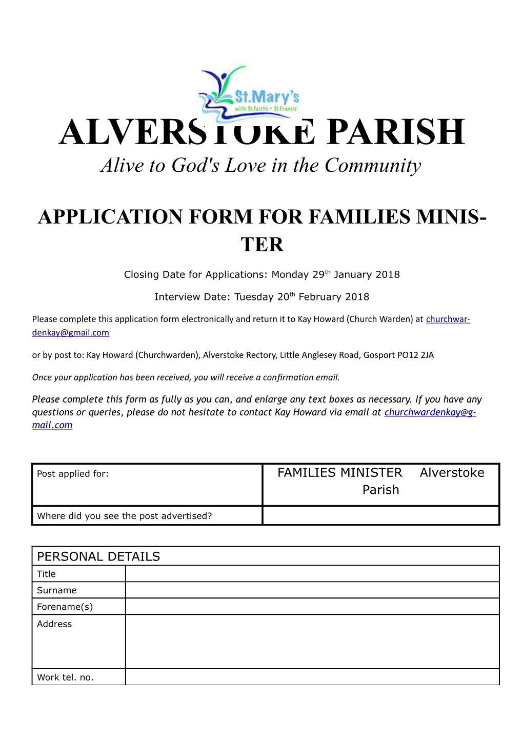 Application Form for Families Minister