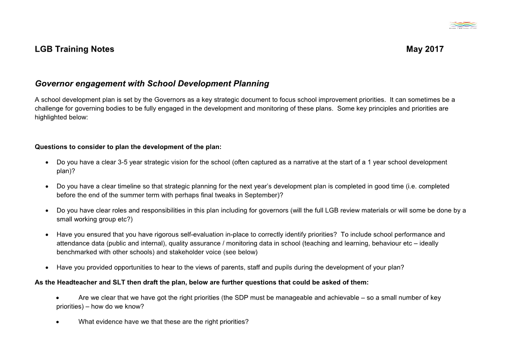 Governor Engagement with School Development Planning