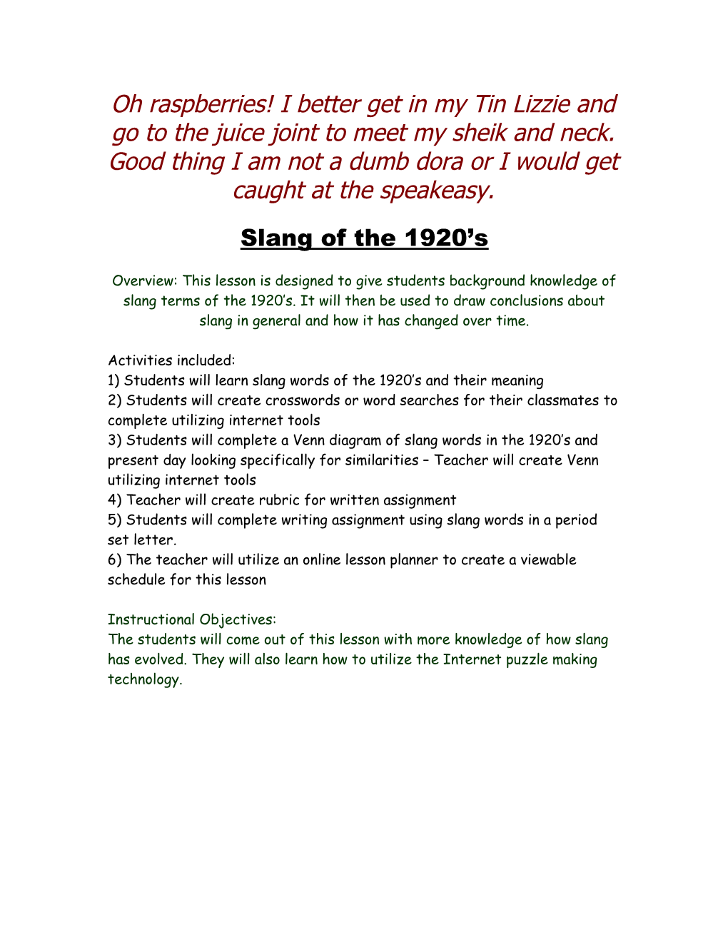 Slang of the 1920 S