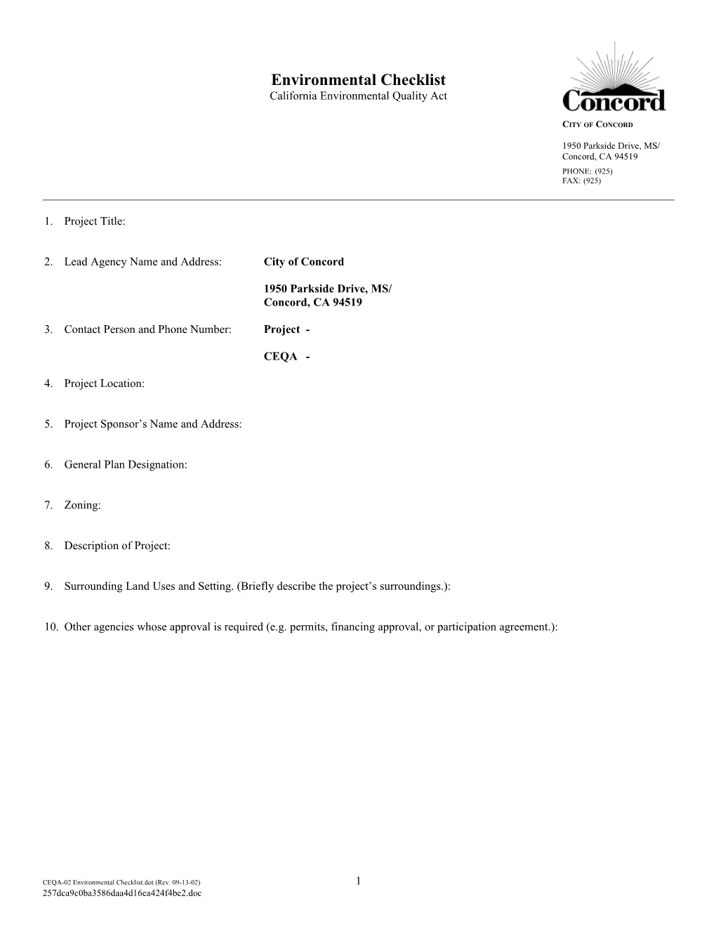 CEQA Environmental Checklist