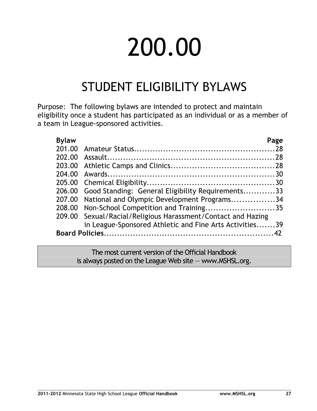 200.00 Bylaws: Student Eligibility