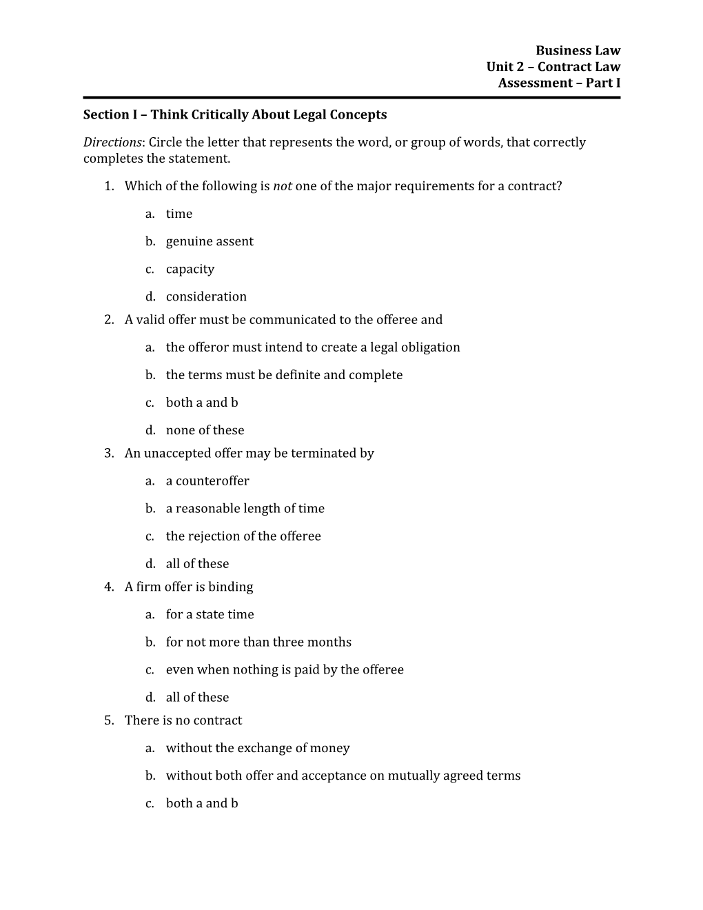 Section I Think Critically About Legal Concepts