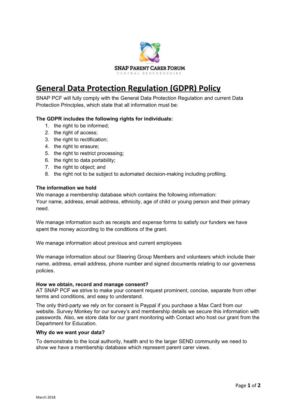 General Data Protection Regulation (GDPR) Policy