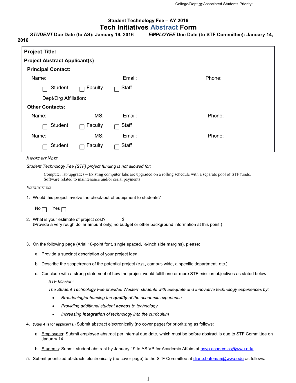 Student Technology Fee Proposal Form