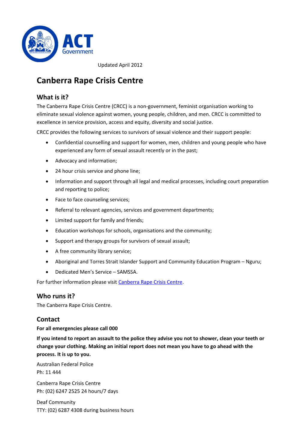 Canberra Rape Crisis Centre