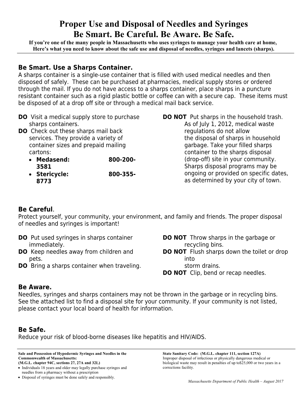 Proper Use and Disposal of Needles and Syringes