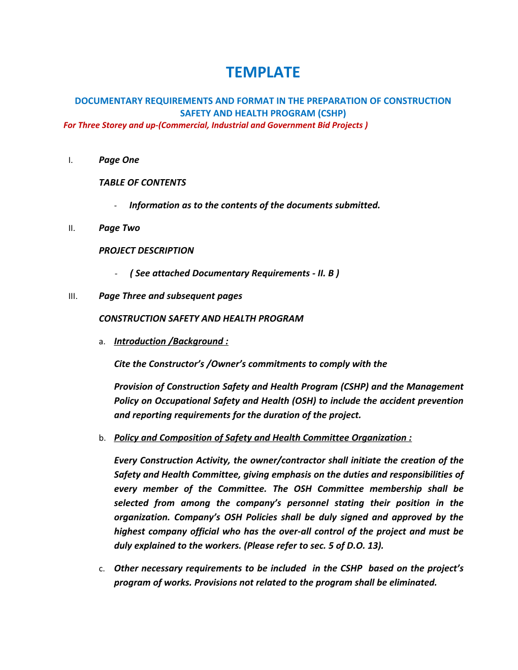 Documentary Requirements and Format in the Preparation of Construction