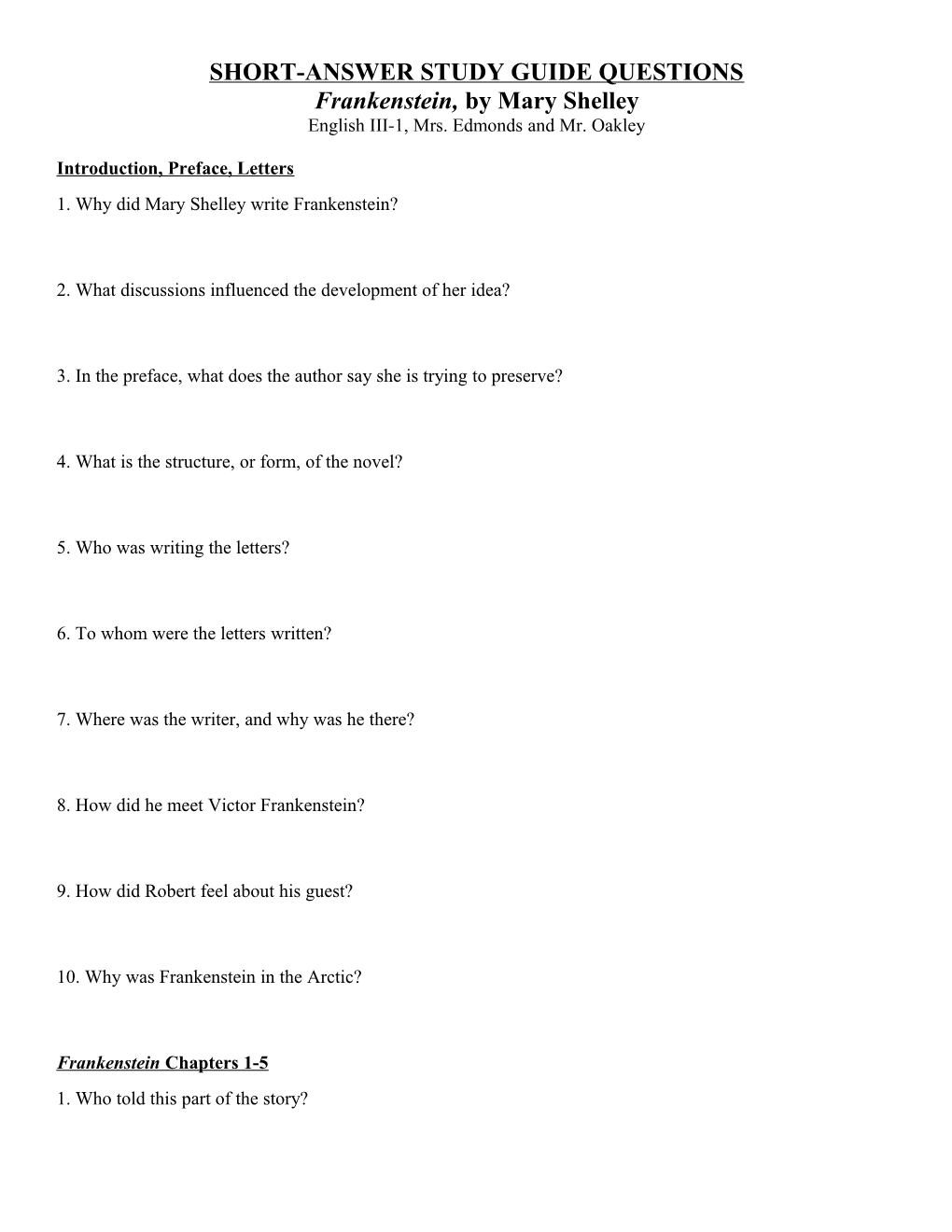 Short-Answer Study Guide Questions