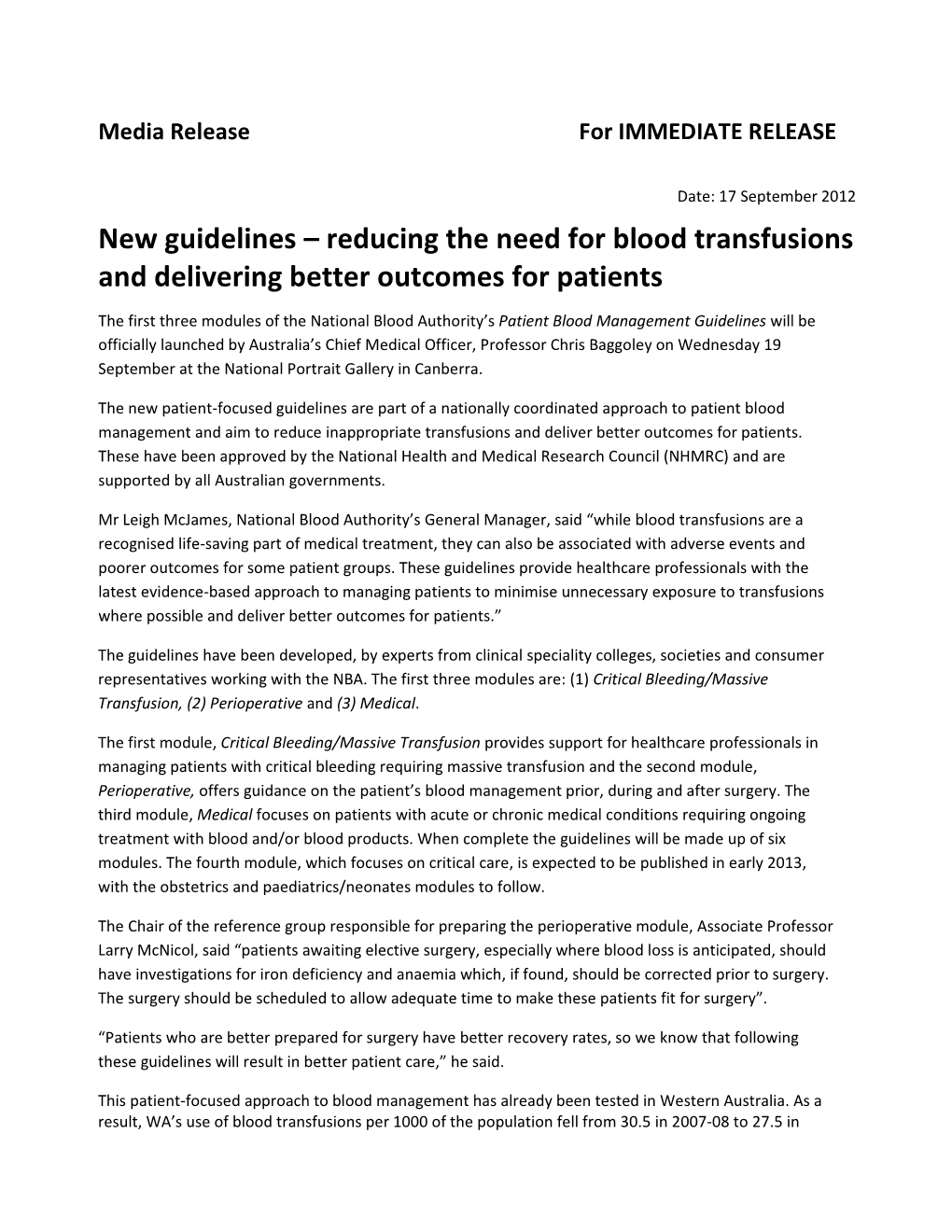 Newguidelines Reducingtheneedforbloodtransfusionsanddeliveringbetteroutcomesforpatients