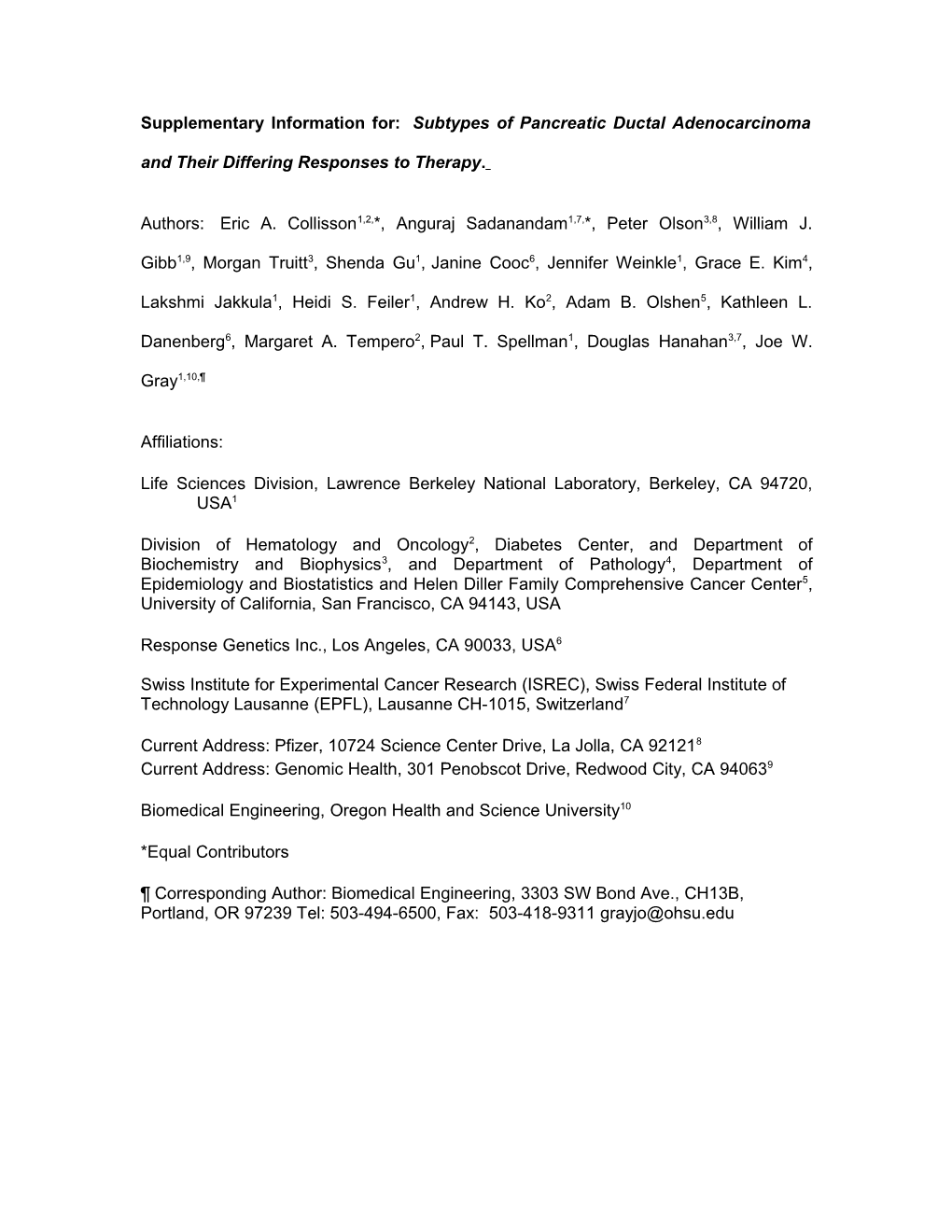 Title: Subtypes of Pancreatic Ductal Adenocarcinoma and Their Differing Responses to Therapy