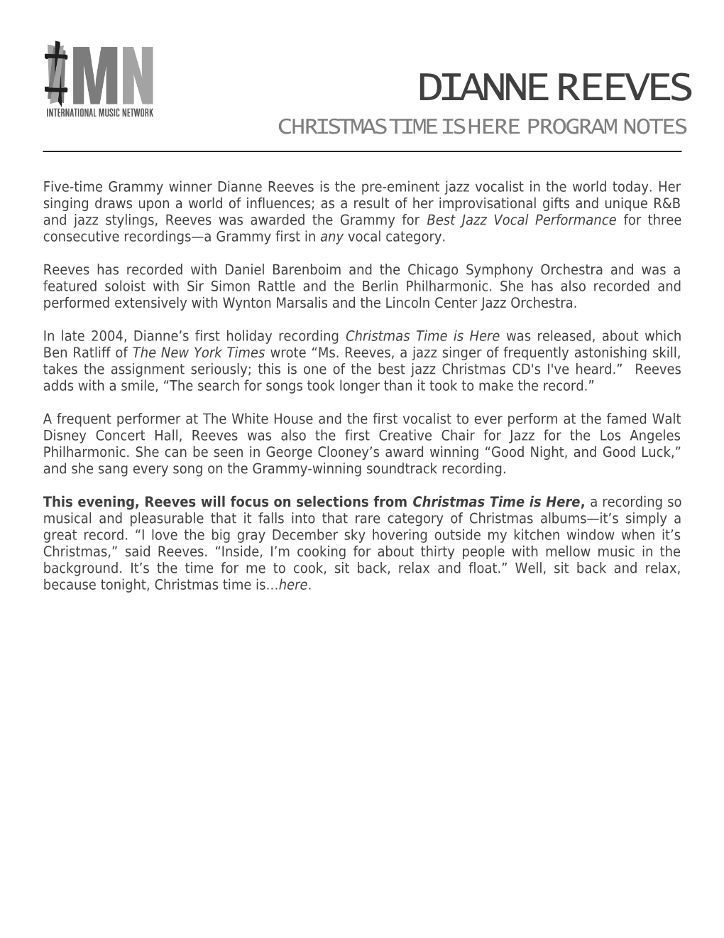 Christmas Time Is Here Program Notes