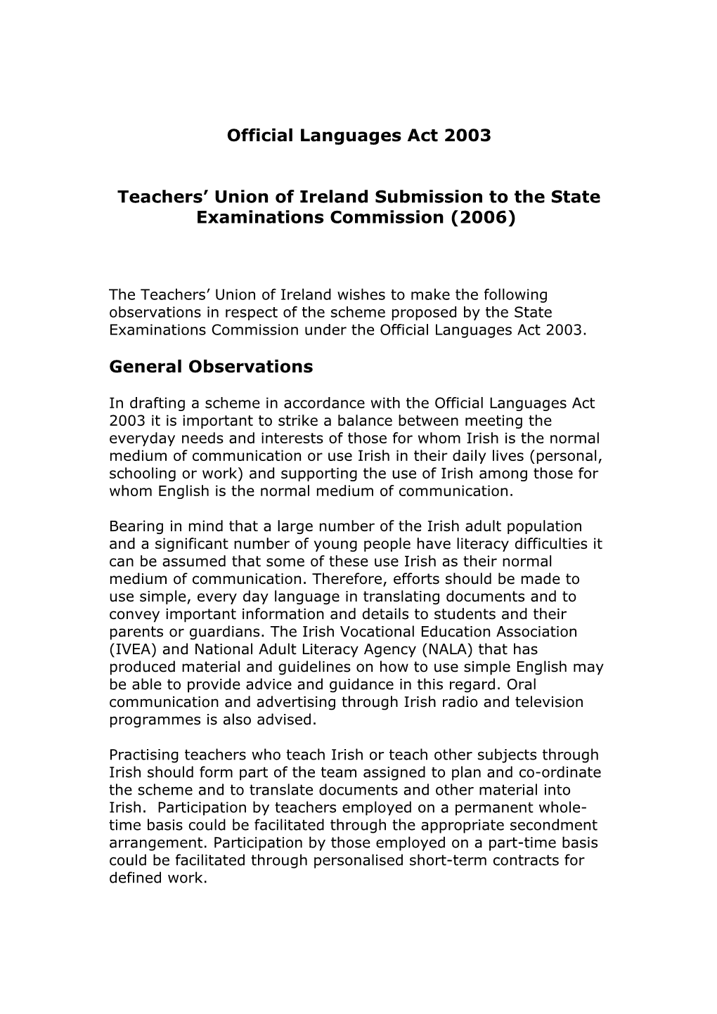 Submission to the State Examinations Commission