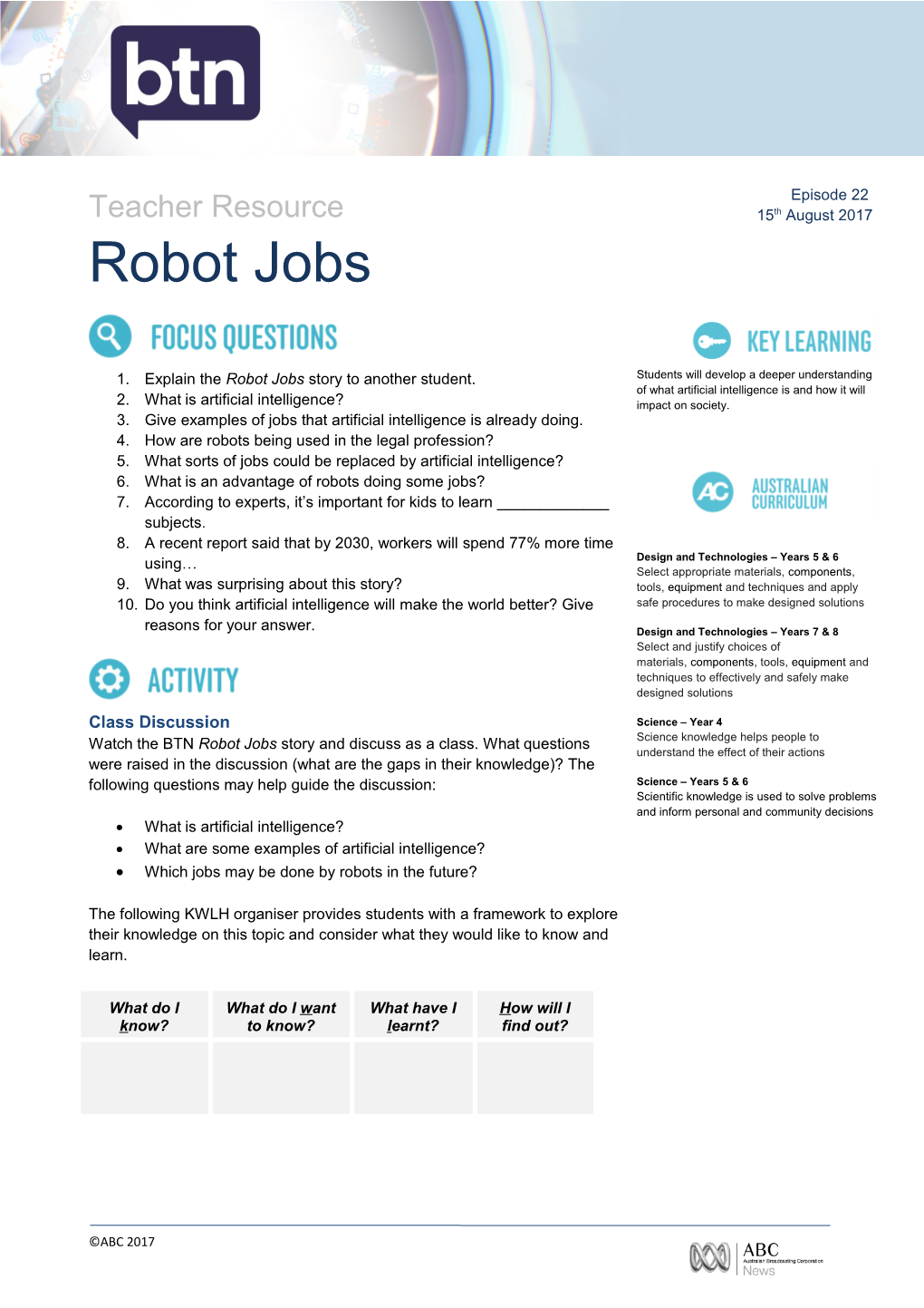 Explain the Robot Jobs Story to Another Student