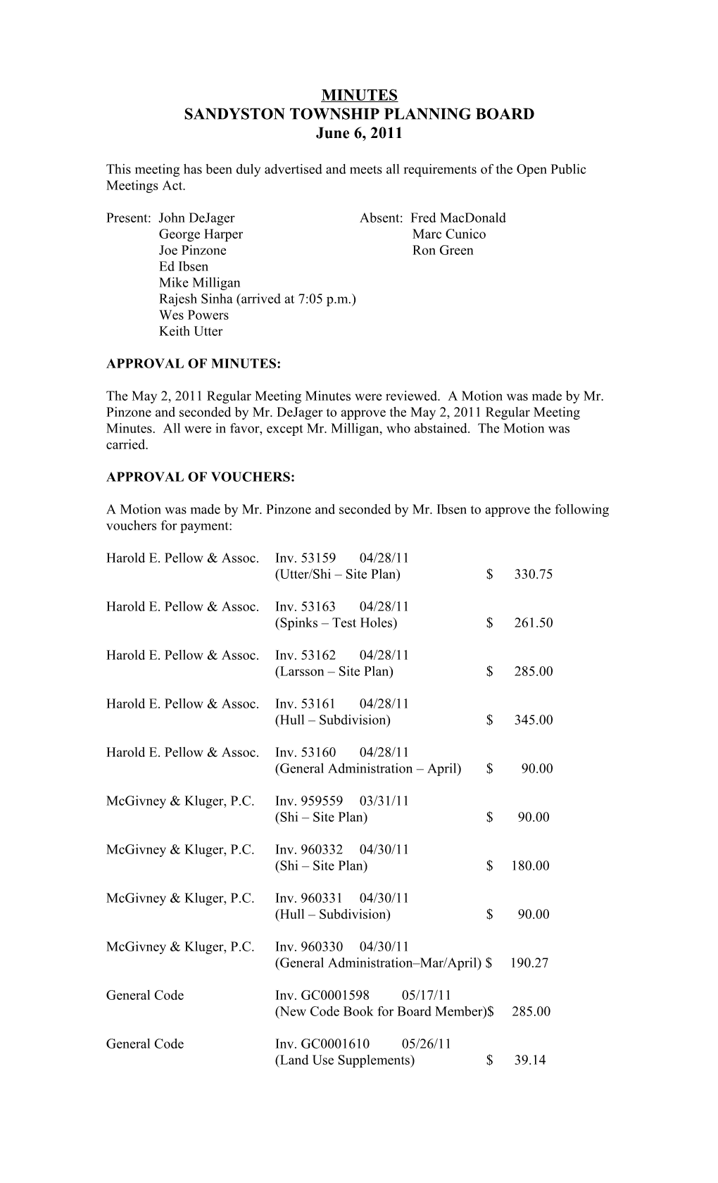 Sandyston Township Planning Board