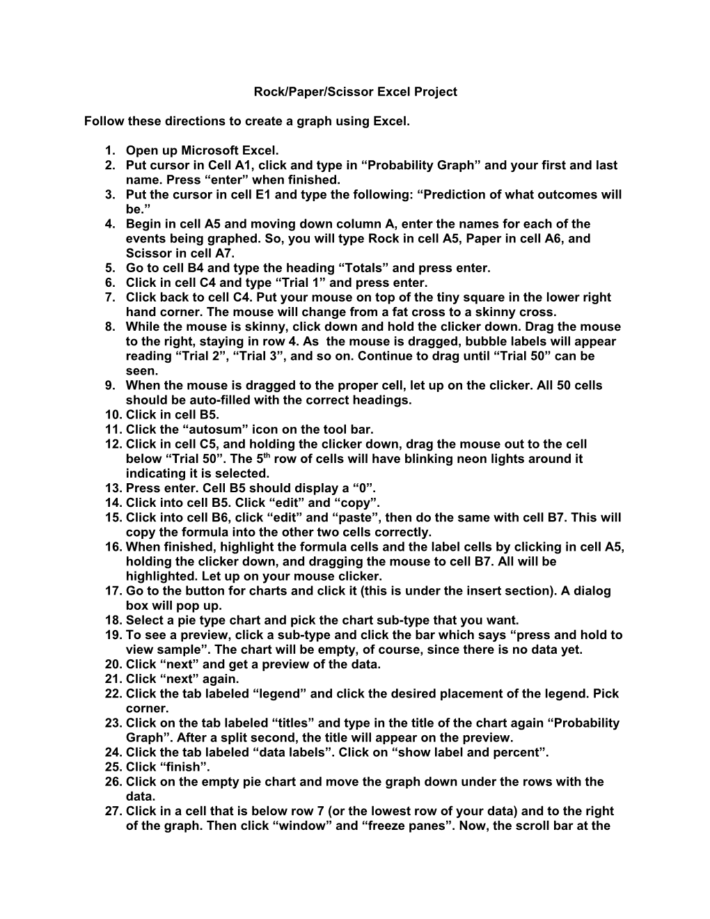 Rock/Paper/Scissor Excel Project