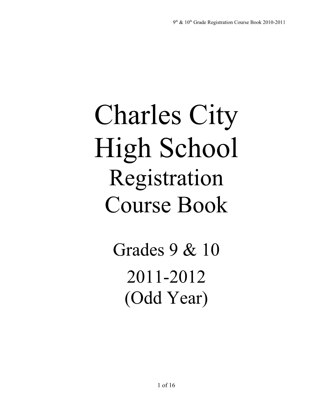 9Th & 10Th Grade Registration Course Book 2010-2011