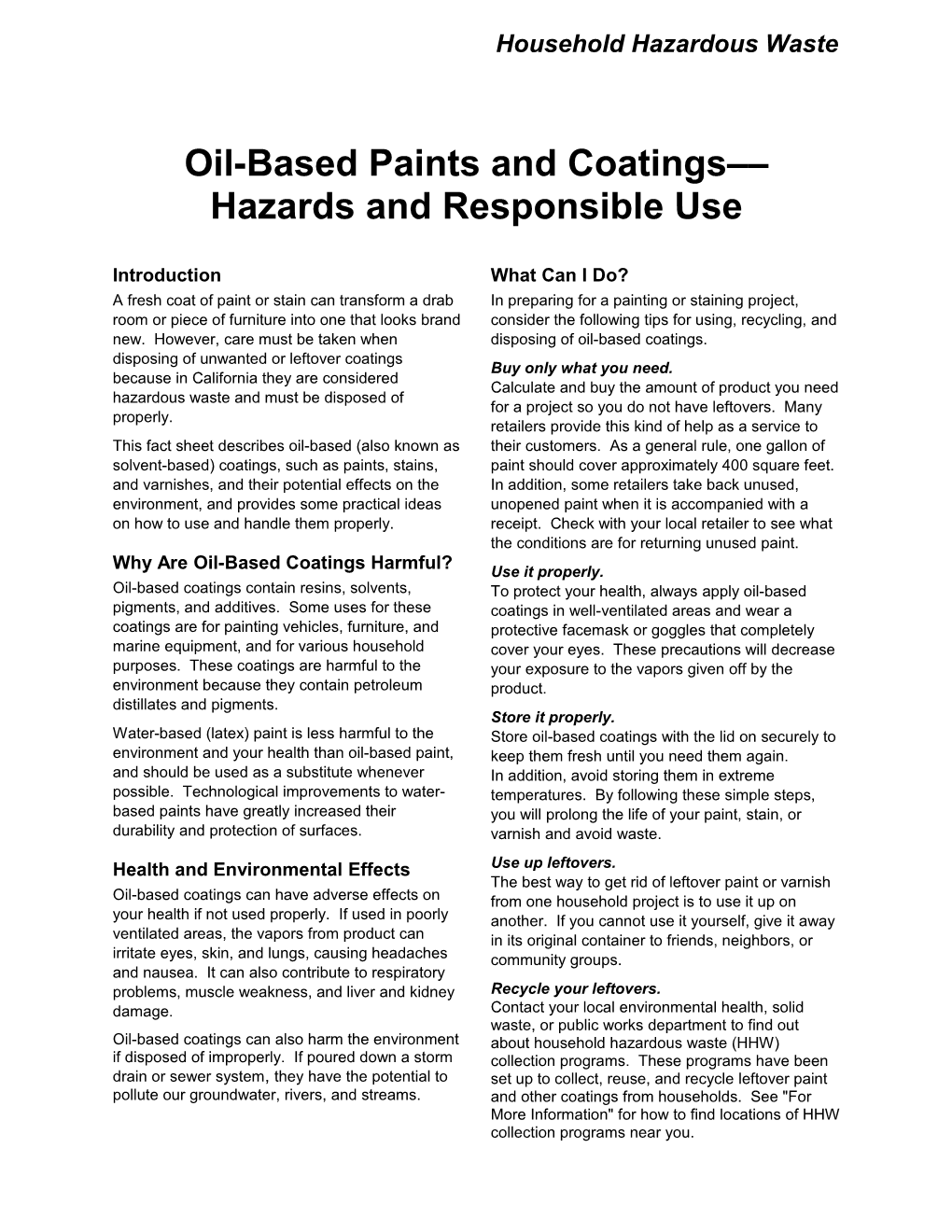 Oil-Based Paints and Coatings Hazards and Responsible Use