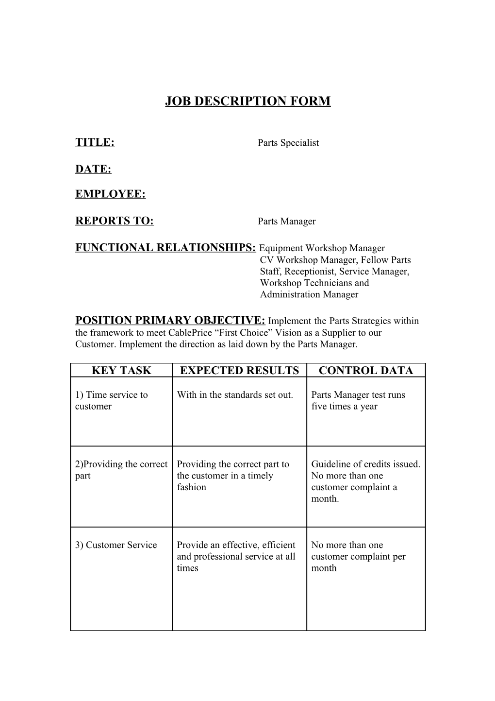 Jod Description Form