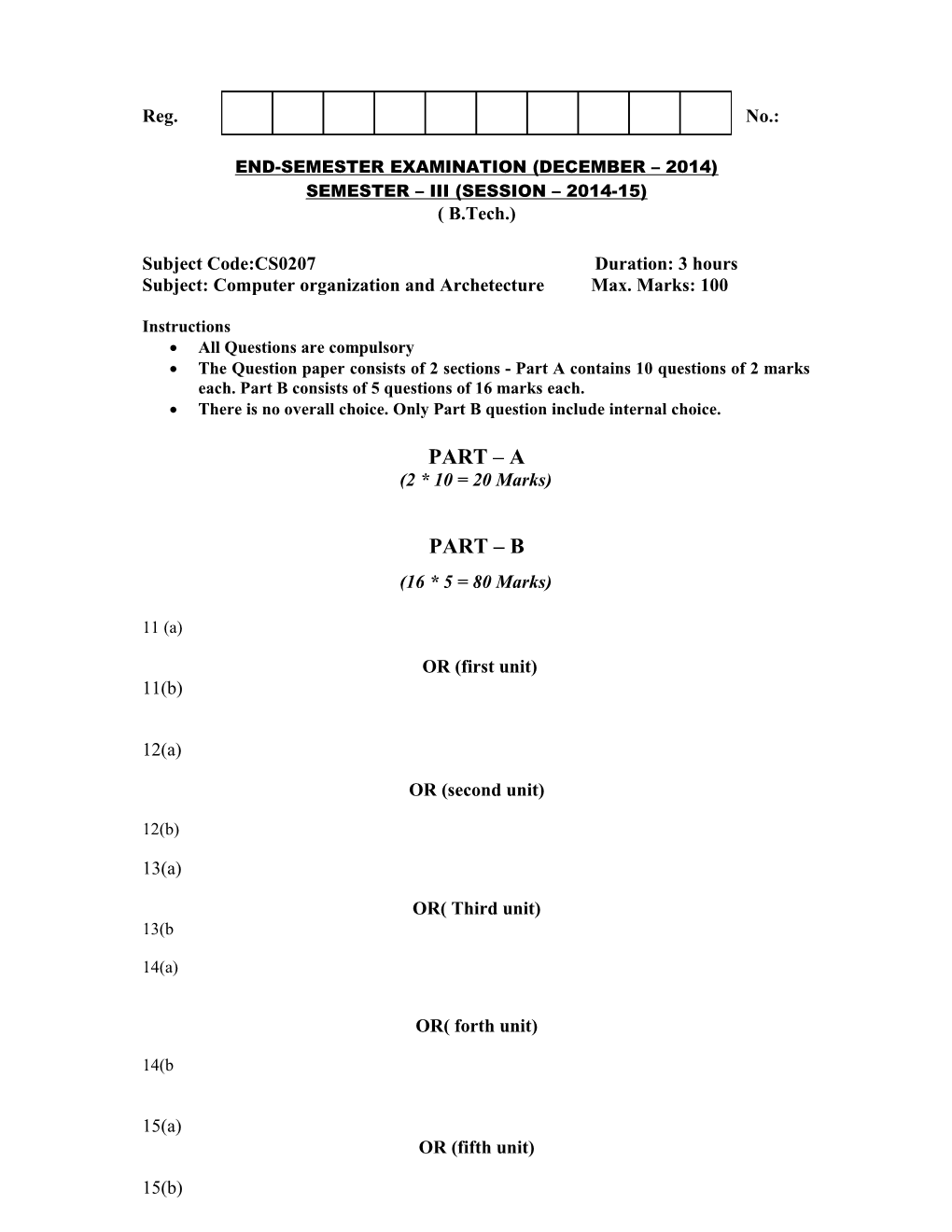 End-Semester Examination (December 2014)