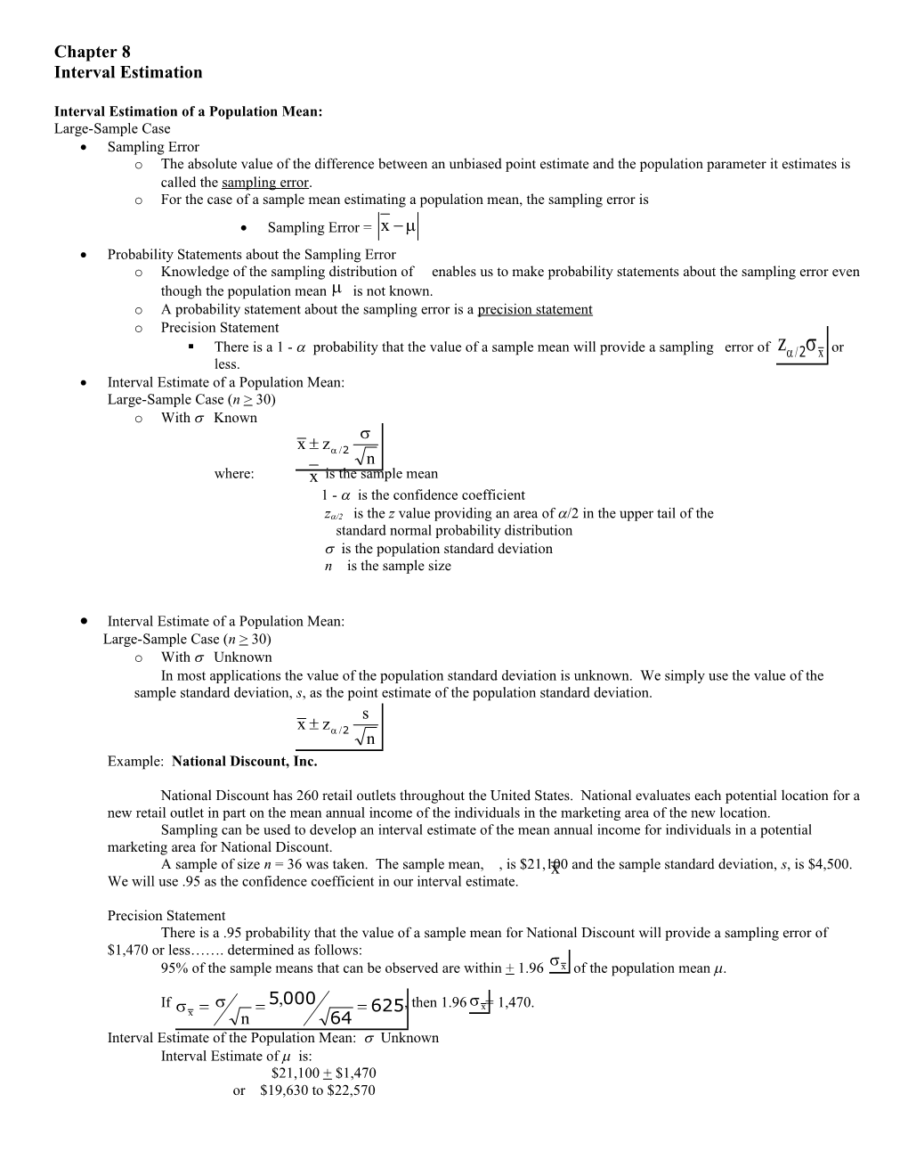 Chapter 8 Interval Estimation