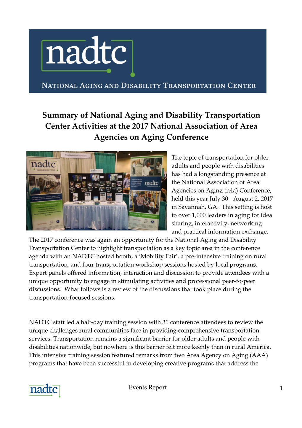 Summary of National Aging and Disability Transportation Center Activities at the 2017