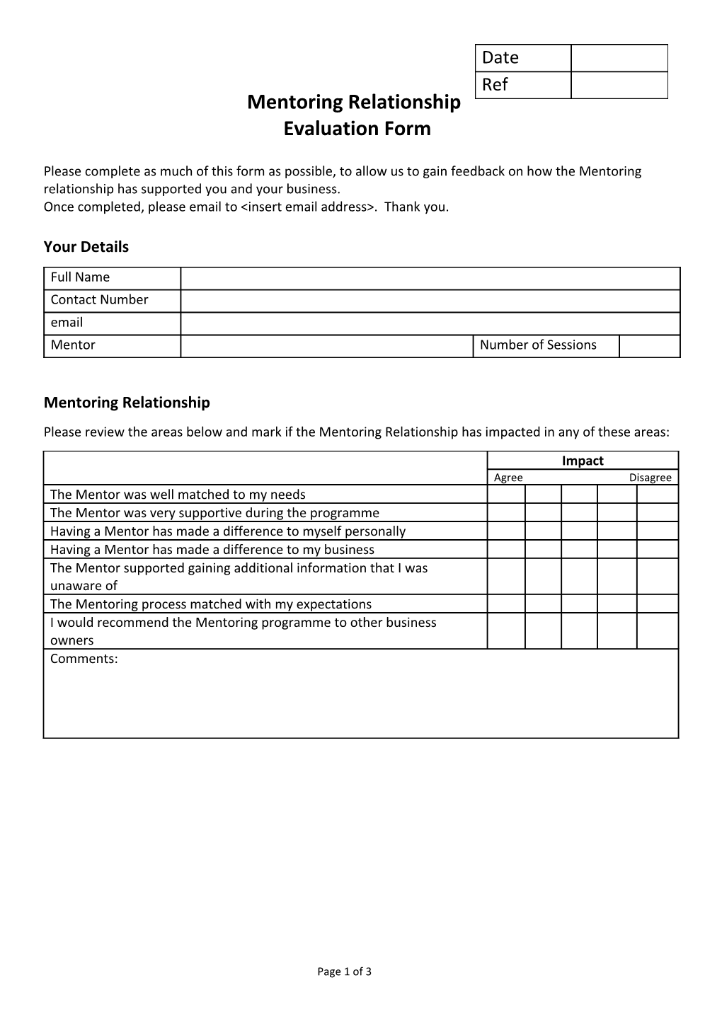 Mentoring Relationship Evaluation Form