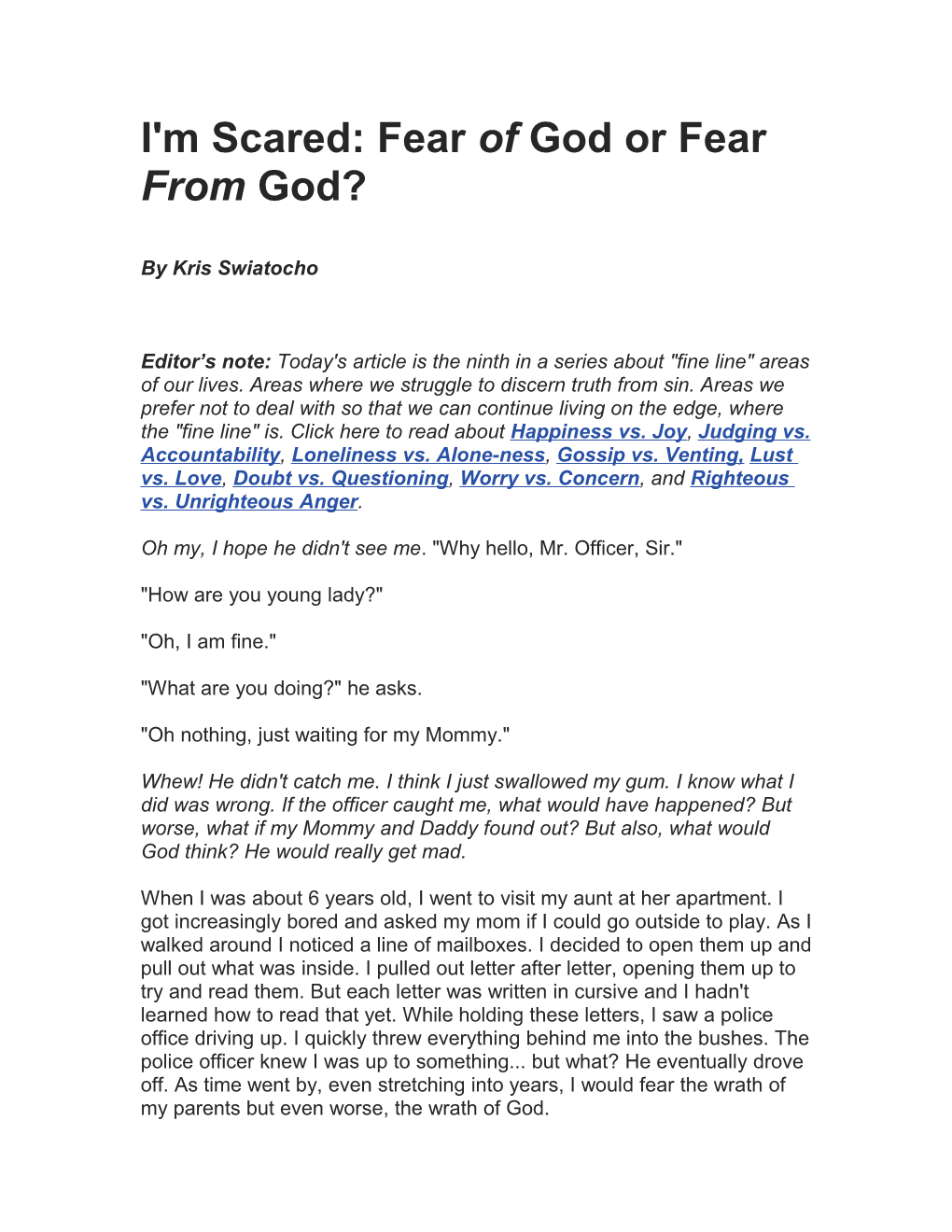 I'm Scared: Fear of God Or Fear from God?