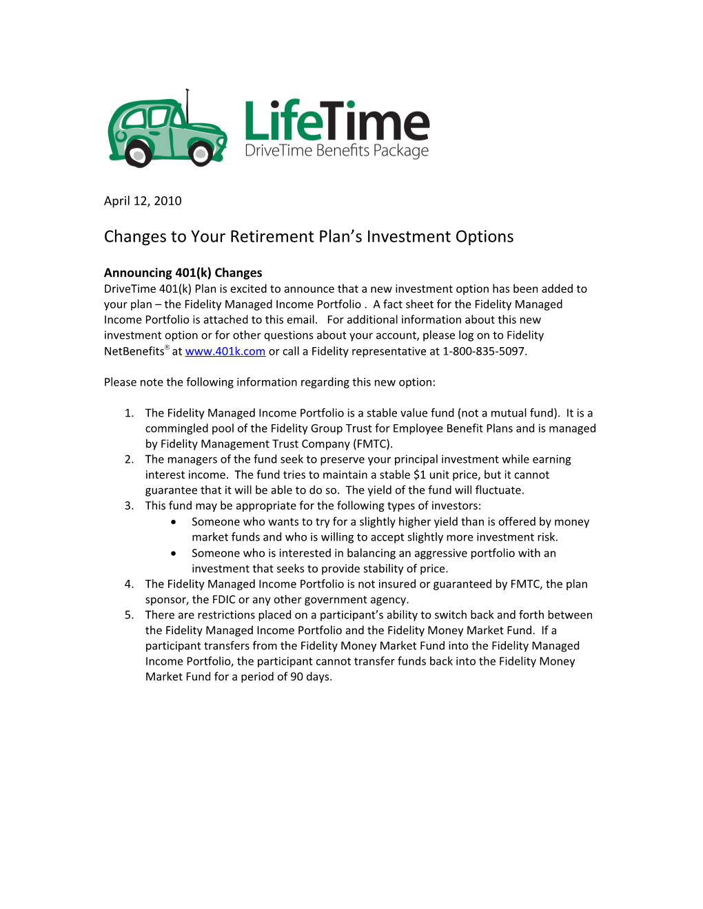 Changes to Your Retirement Plan S Investment Options