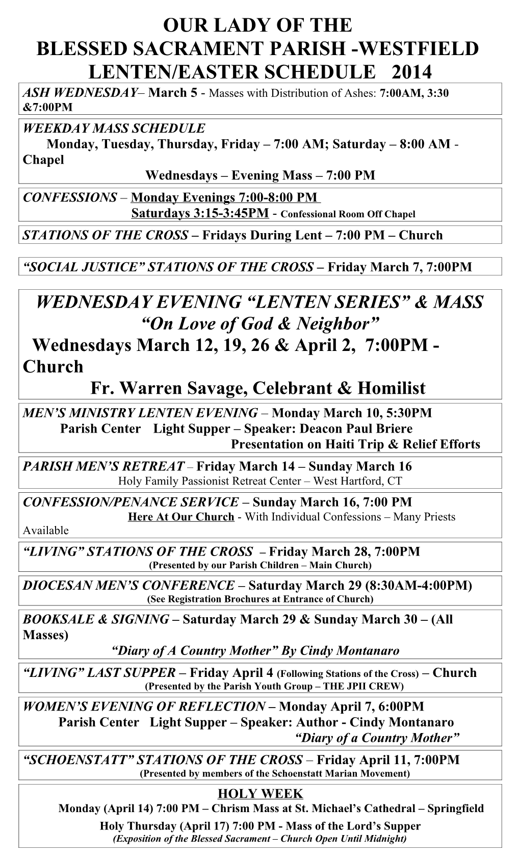 Parish Lenten Schedule