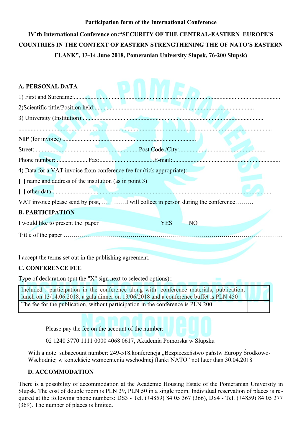 Participation Form of the International Conference