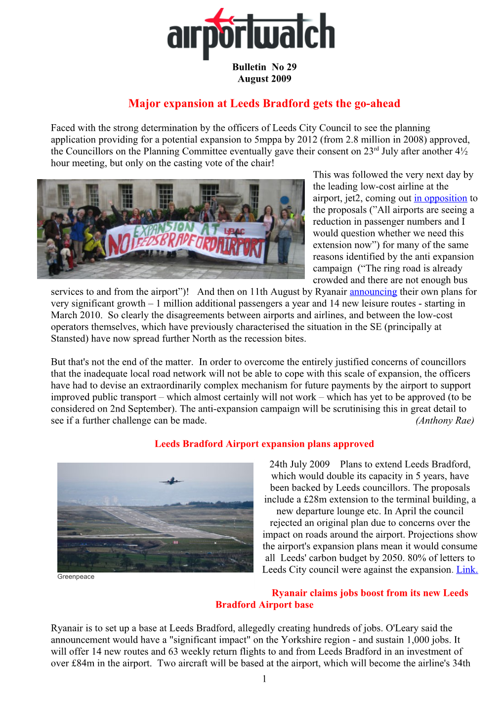 Airportwatch Bulletin for August