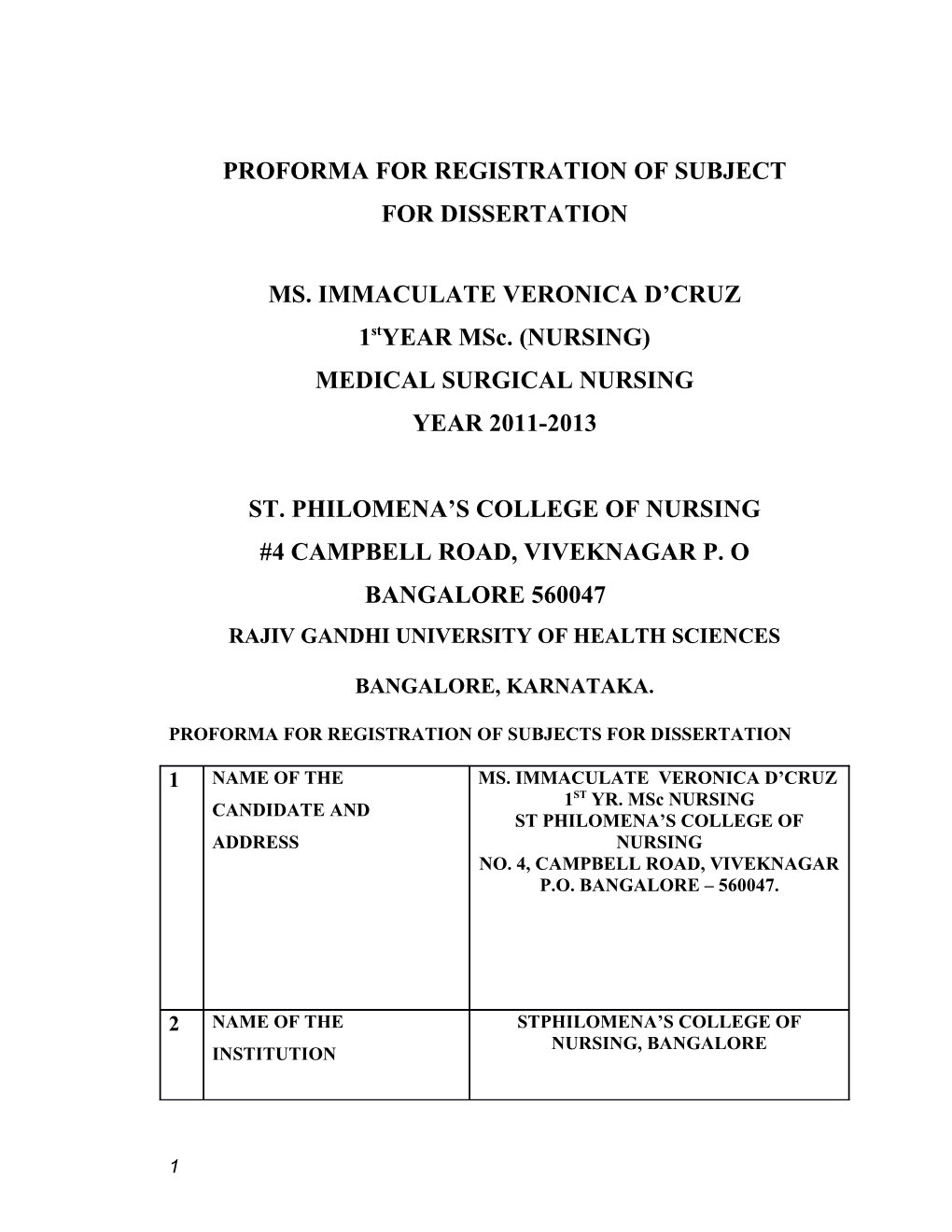 Proforma for Registration of Subject