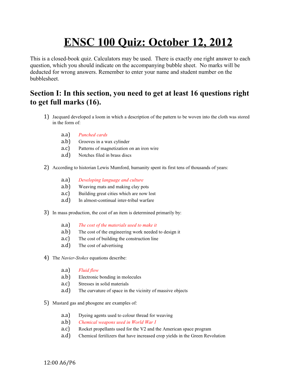 Section I: in This Section, You Need to Get at Least 16 Questions Right to Get Full Marks