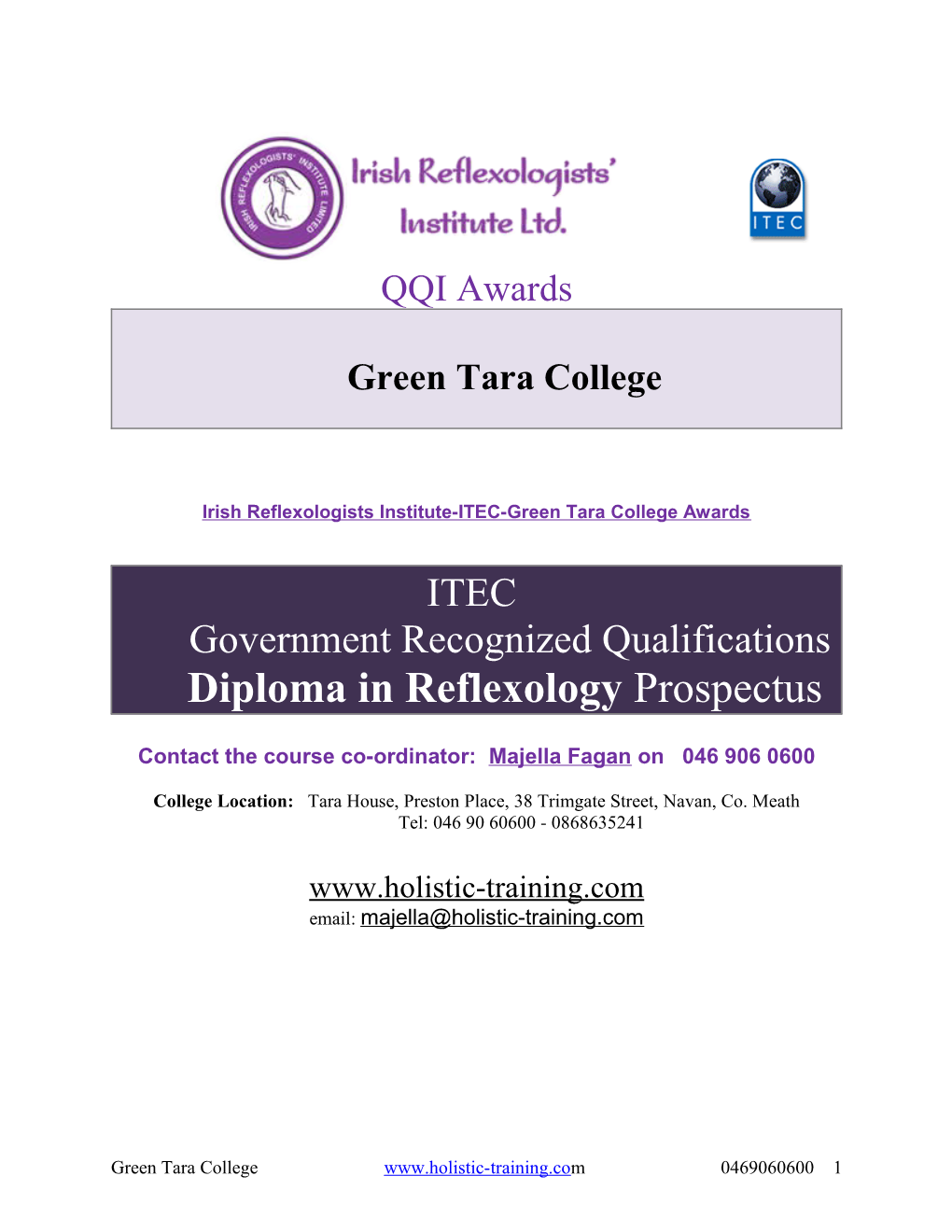 Irishreflexologistsinstitute-ITEC-Greentaracollege Awards