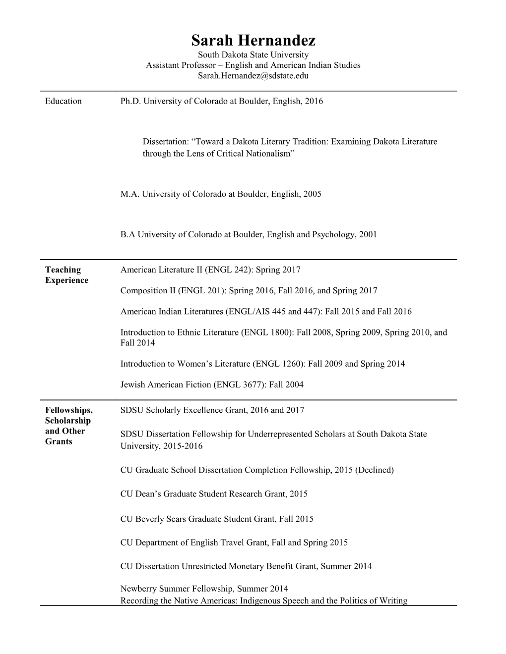 Assistant Professor English and American Indian Studies