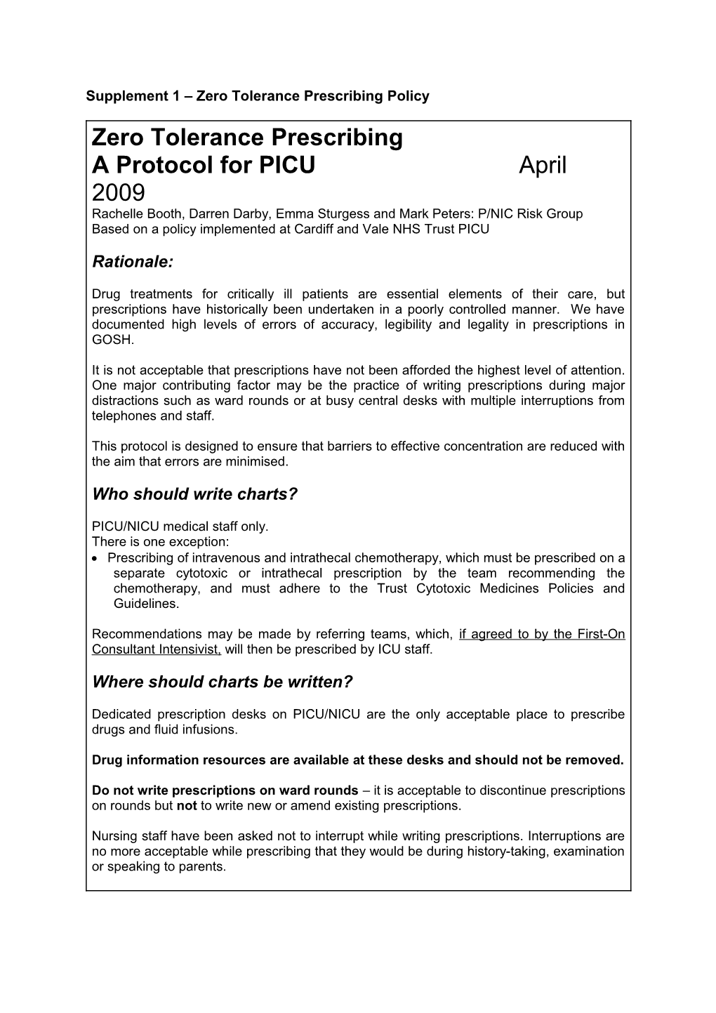 Supplement 1 Zero Tolerance Prescribing Policy