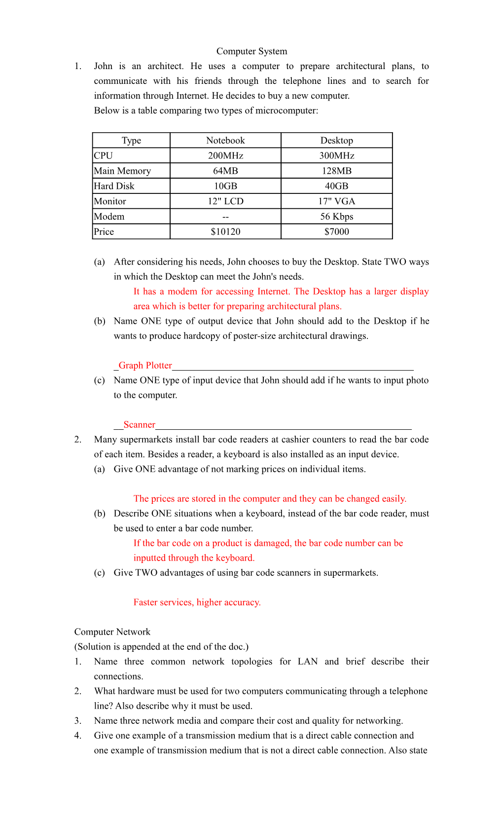 Below Is a Table Comparing Two Types of Microcomputer