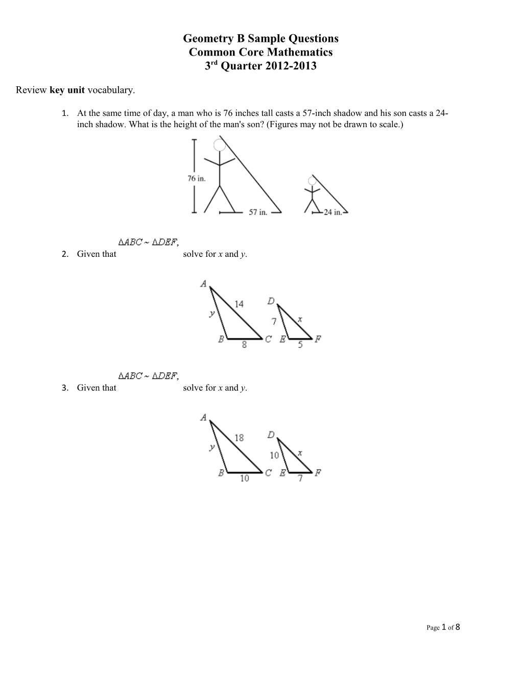 Geometry B Sample Questions