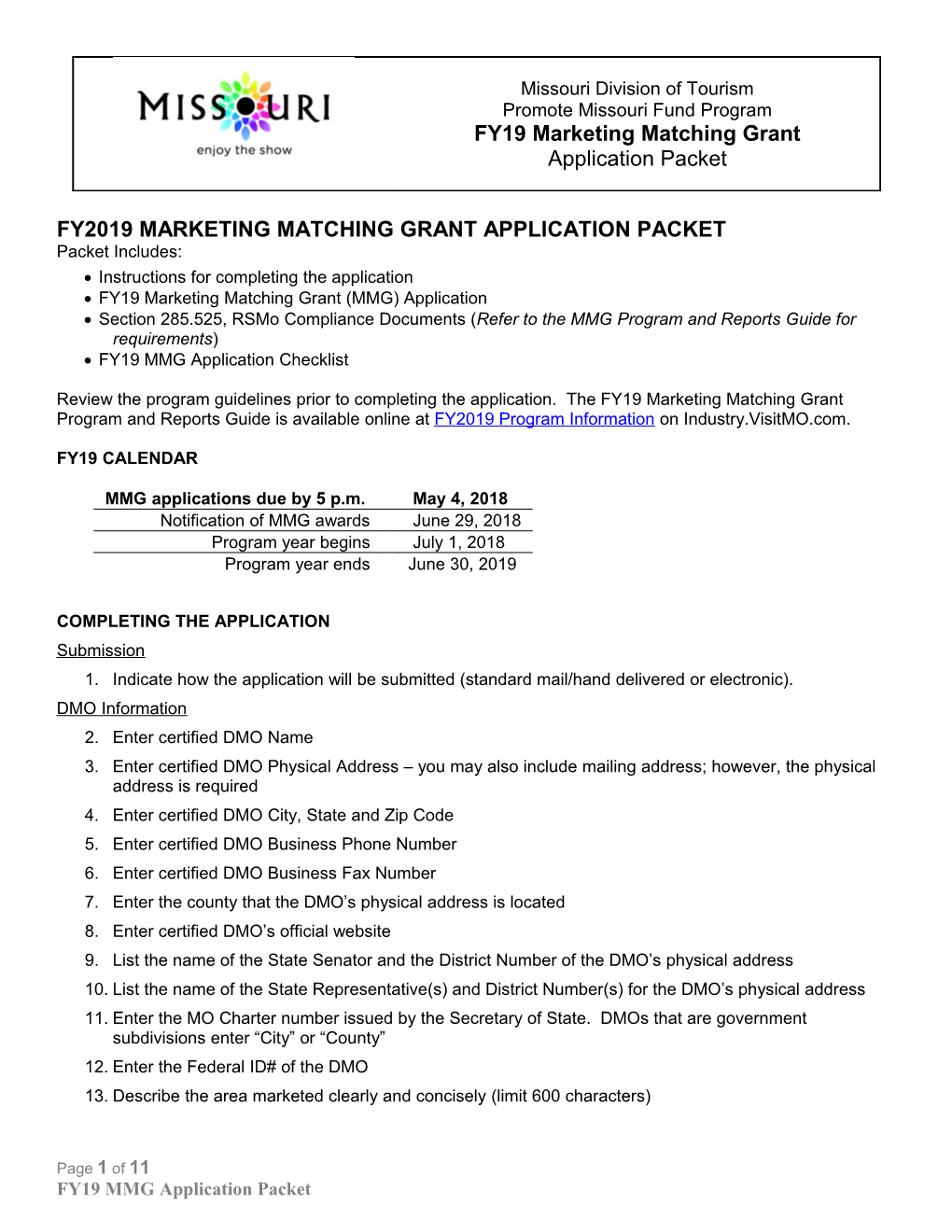 Fy2019 Marketing Matching Grant Application Packet