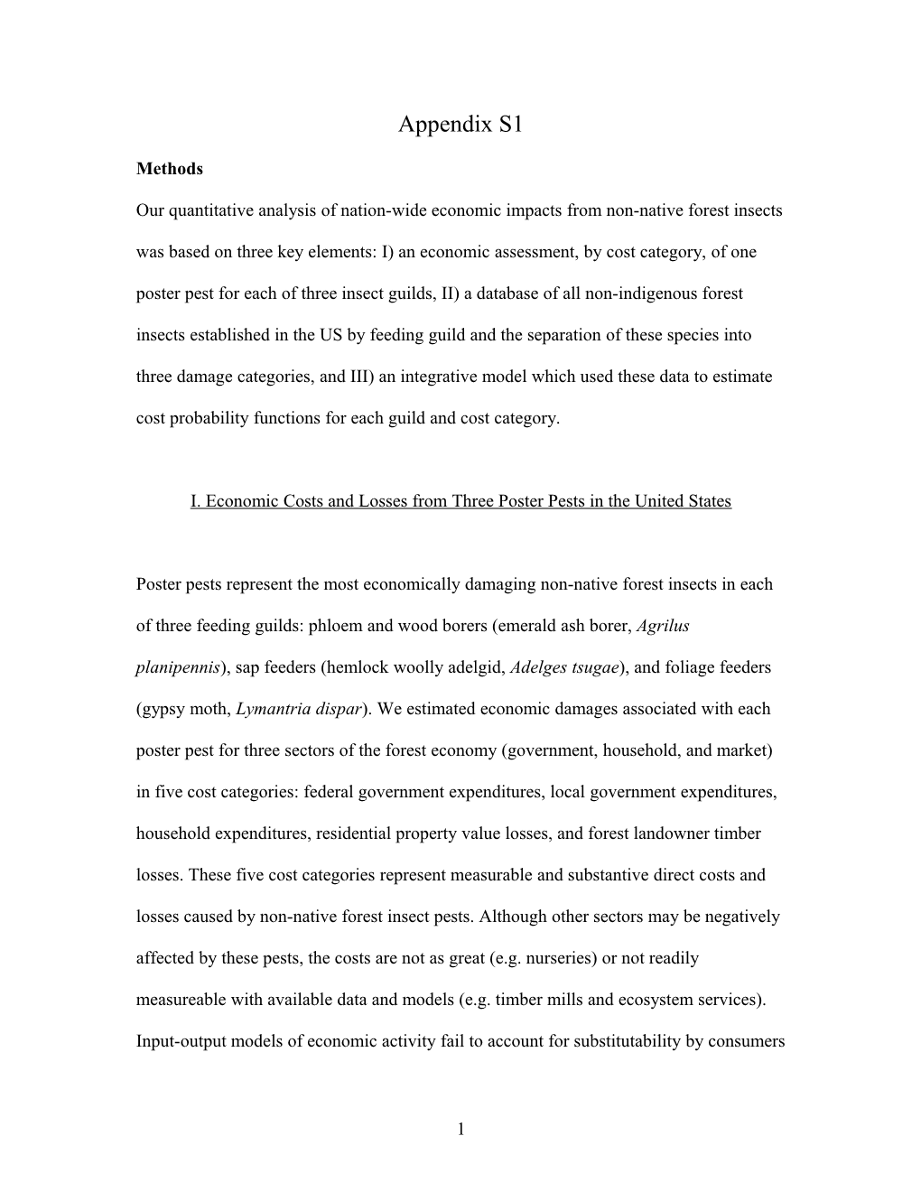 I. Economic Costs and Losses from Three Poster Pests in the United States