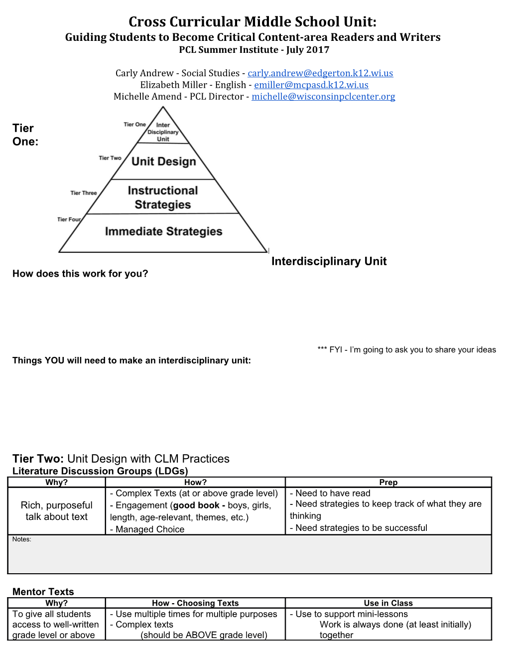 Cross Curricular Middle School Unit