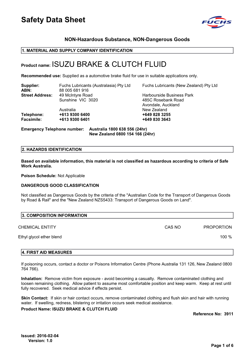 NON-Hazardous Substance, NON-Dangerous Goods s2