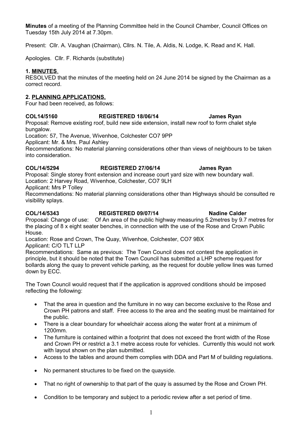 Minutes of a Meeting of the Planning Committee Held in the Council Chamber, Council Offices