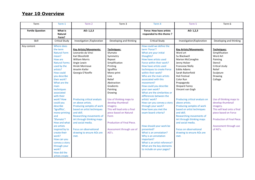 Year 10 Overview