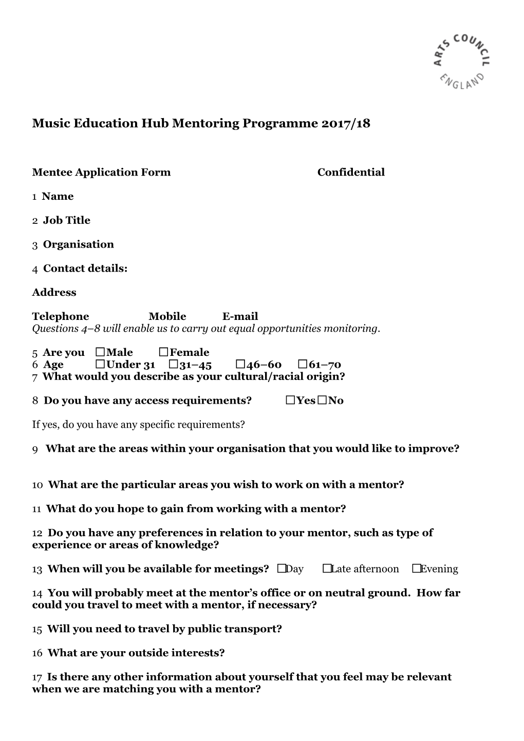 Music Education Hub Mentoring Programme 2017/18